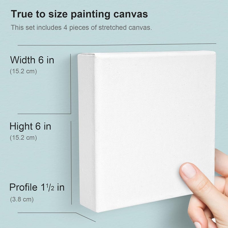 AUREUO 6x6 Inch Gallery Wrapped Canvas - 1.5 Inch Depth 4 Pack - 10 Oz Triple Gesso Primed 100% Cotton Square White Artist Canvases for Acrylic & Oil Paints - Image 3